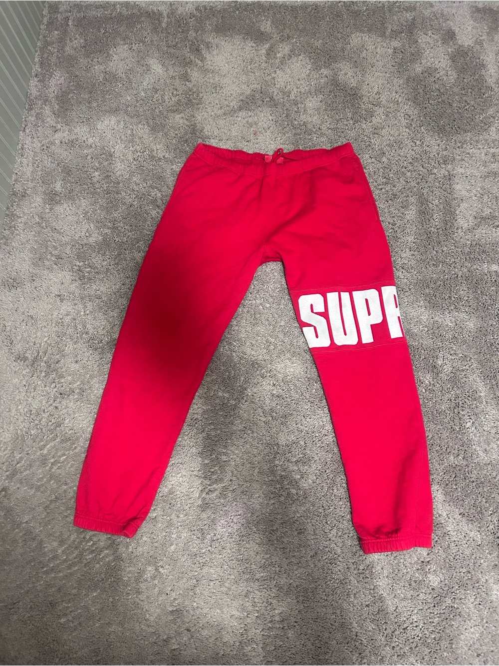 Supreme Red Men’s Sweatpants with White Bold Logo